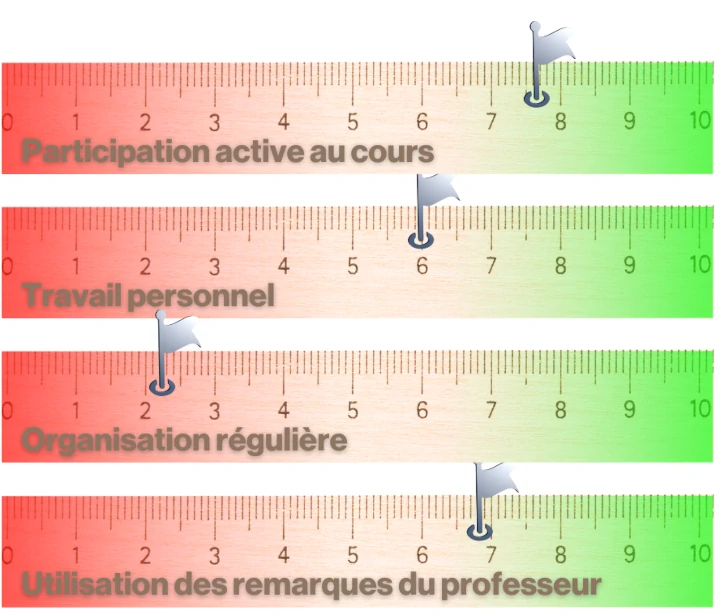 La position des curseurs personnels est assez facile à établir lors du constat de départ. Tout l'enjeu est de les pousser vers la zone verte.