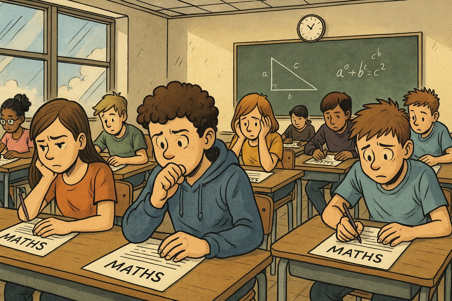 les élèves passent le bac, épreuve de mathématiques